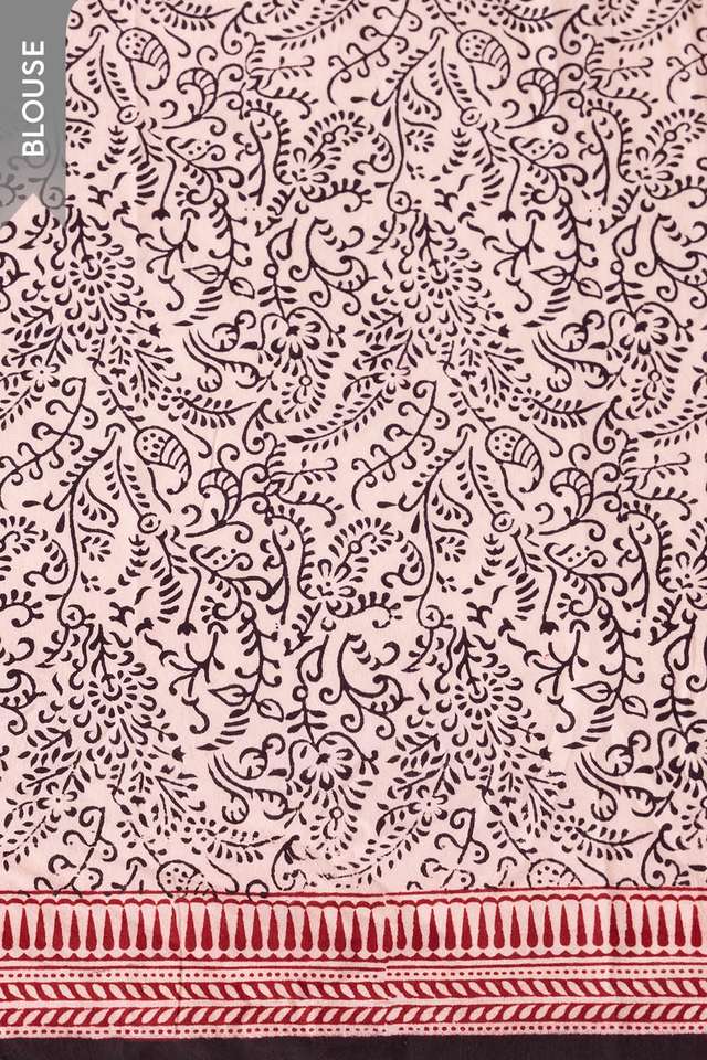 Off White Bagh Block Printed Pure Cotton Saree thumbnail image number null