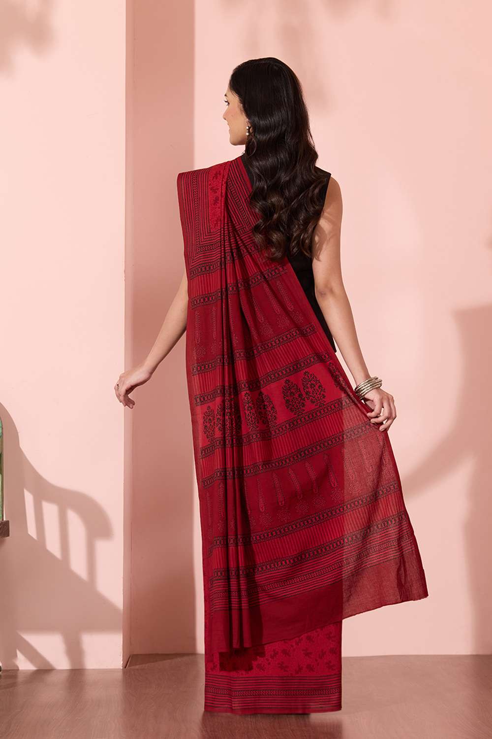 Red Bagh Block Printed Pure Cotton Saree image number null