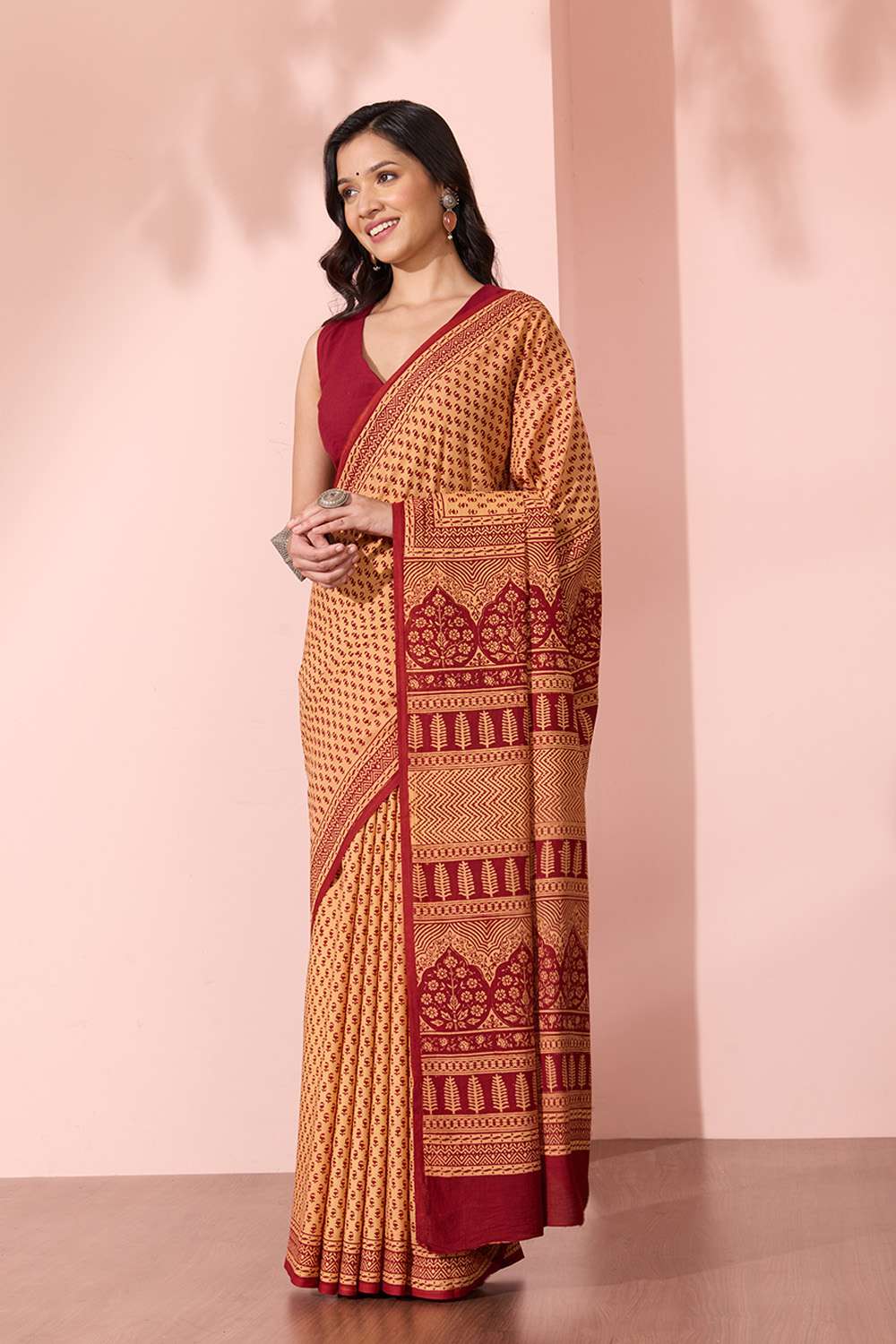 Light Yellow Bagh Block Printed Pure Cotton Saree image number null