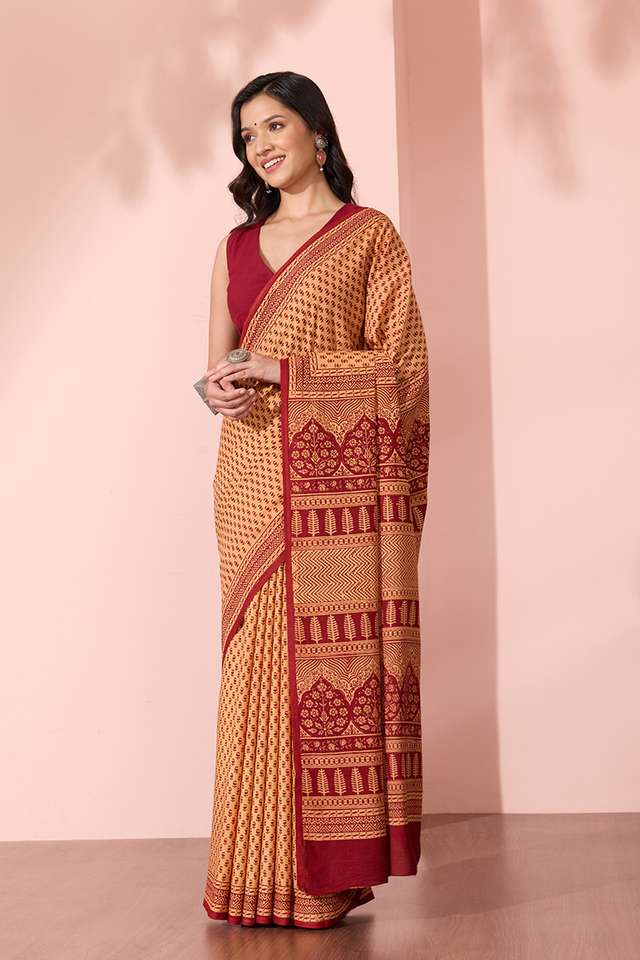 Light Yellow Bagh Block Printed Pure Cotton Saree thumbnail image number null