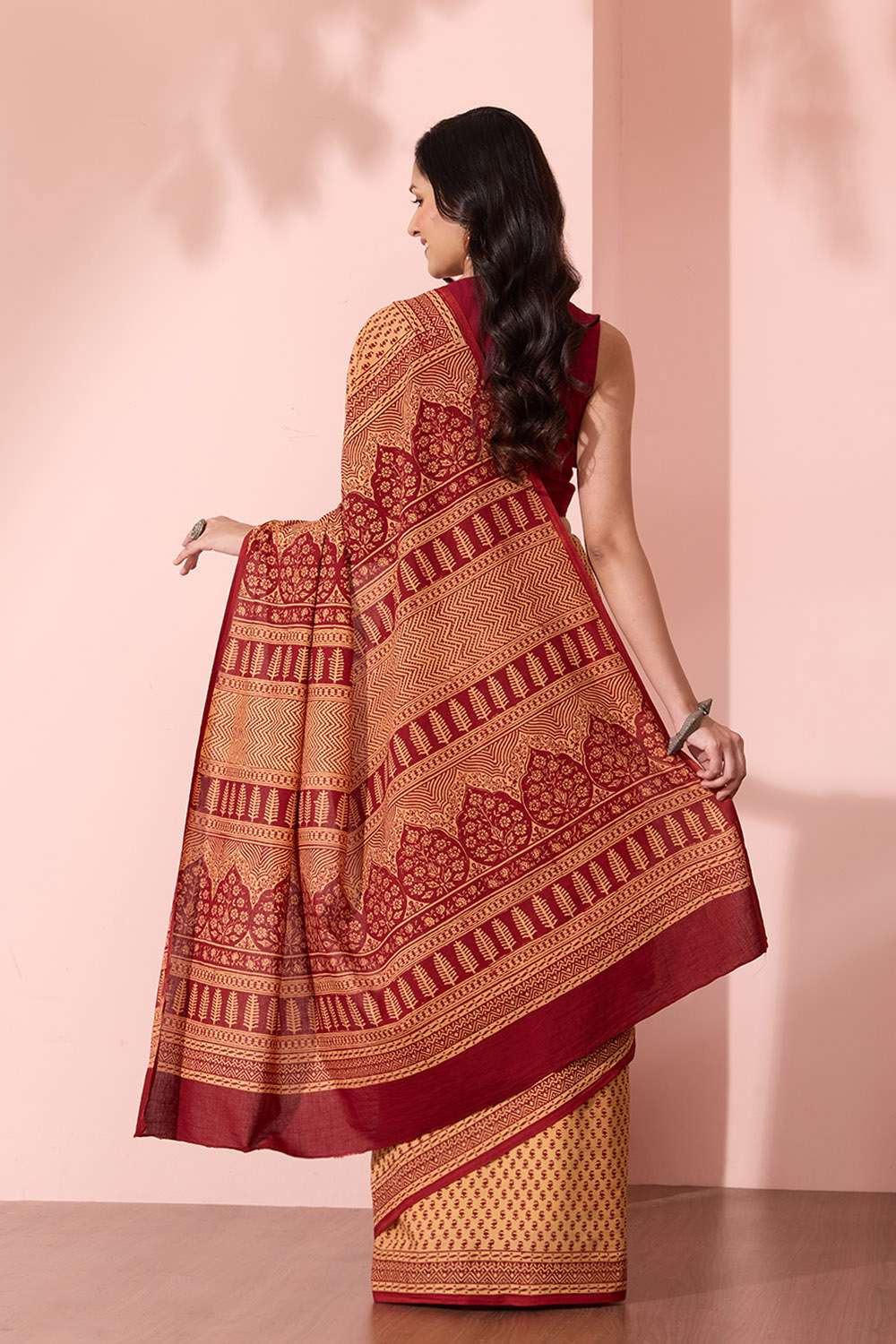 Light Yellow Bagh Block Printed Pure Cotton Saree image number null