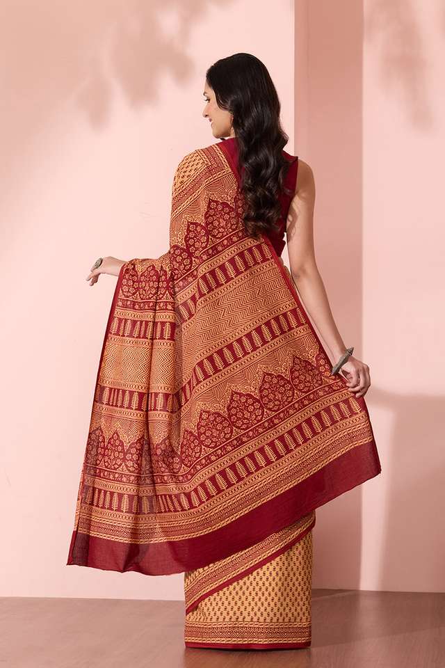 Light Yellow Bagh Block Printed Pure Cotton Saree thumbnail image number null