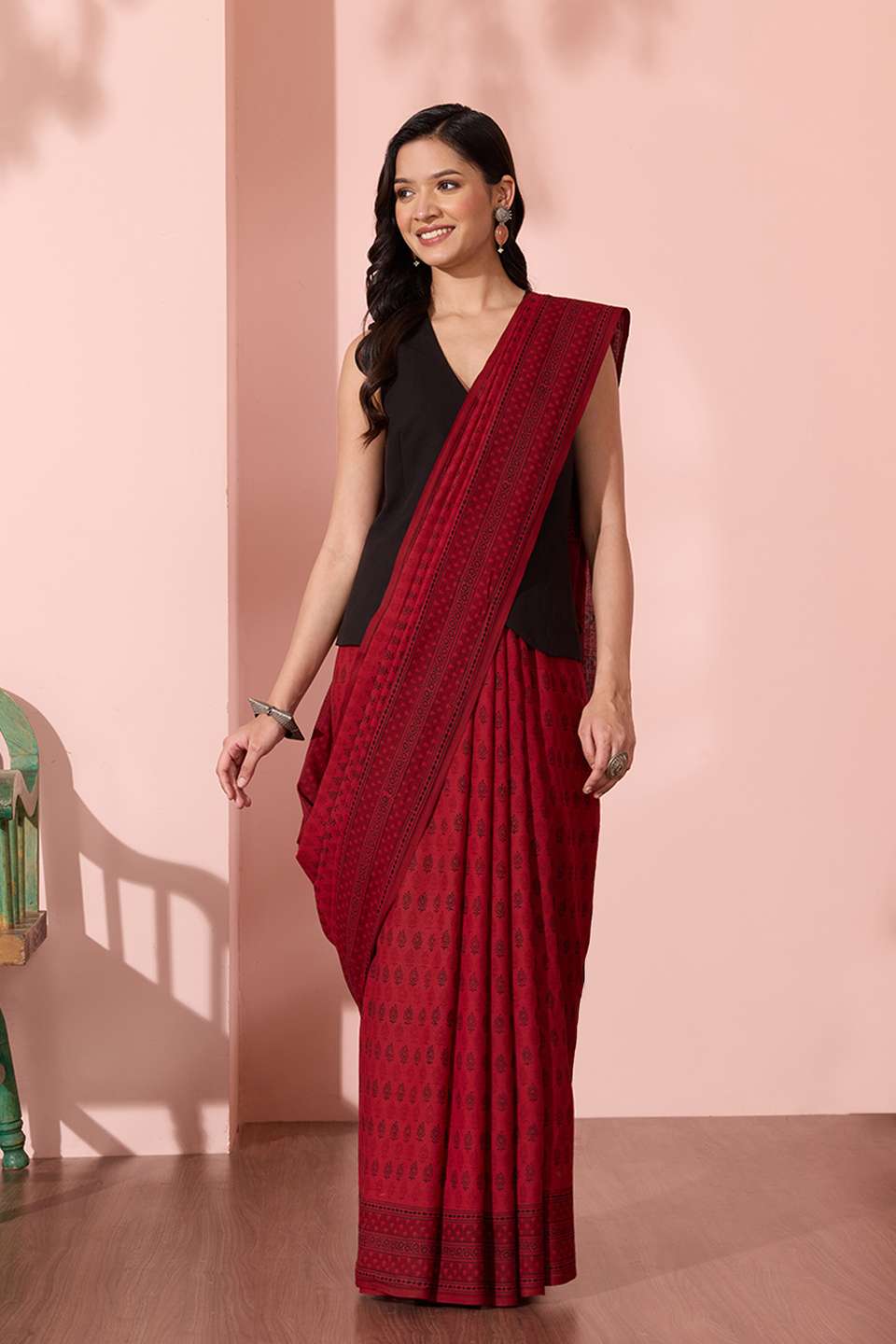 Red Bagh Block Printed Pure Cotton Saree