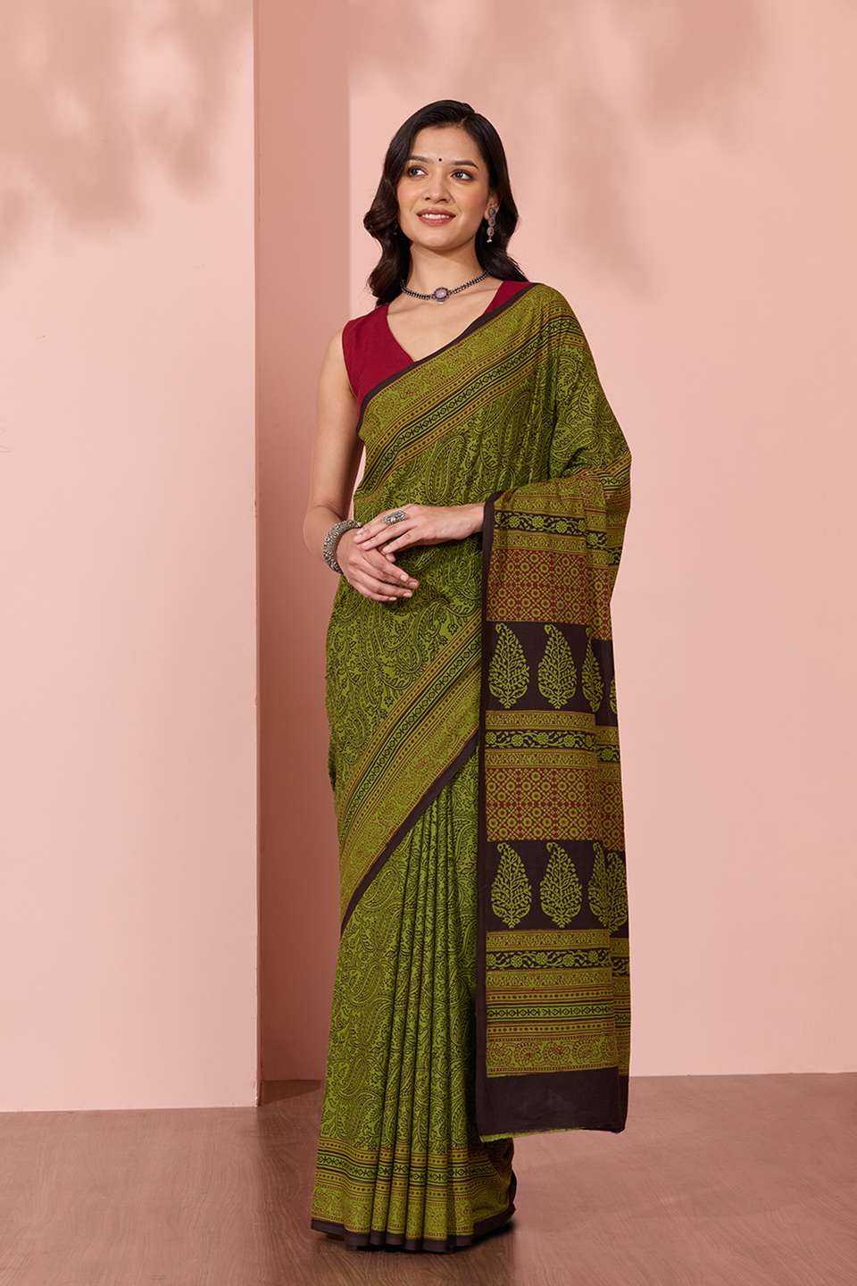 Green Bagh Block Printed Pure Cotton Saree
