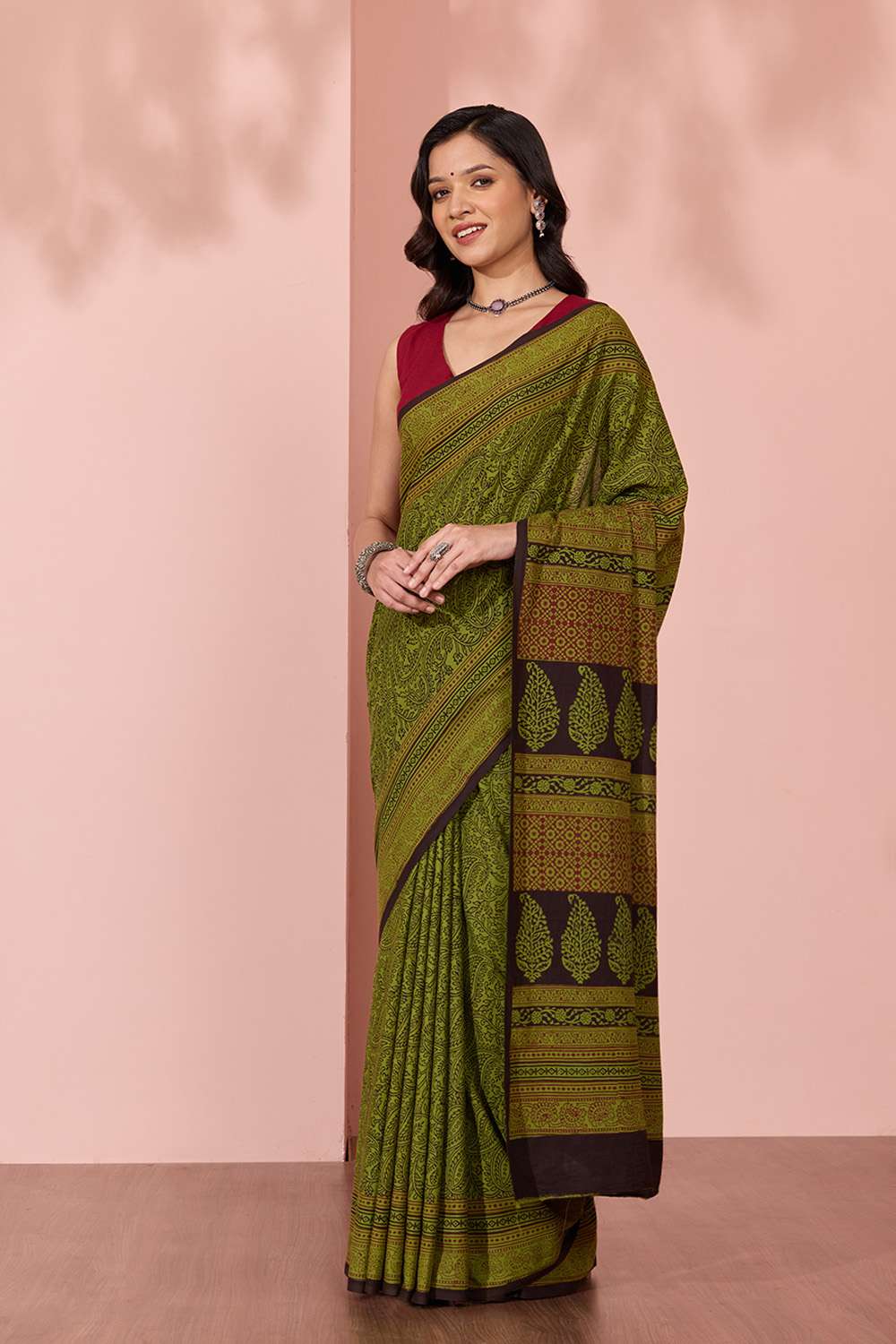 Green Bagh Block Printed Pure Cotton Saree image number null