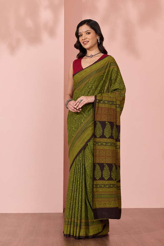 Green Bagh Block Printed Pure Cotton Saree thumbnail image number null