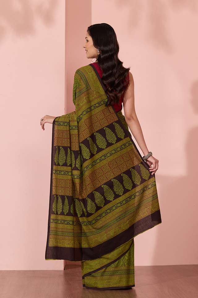 Green Bagh Block Printed Pure Cotton Saree thumbnail image number null