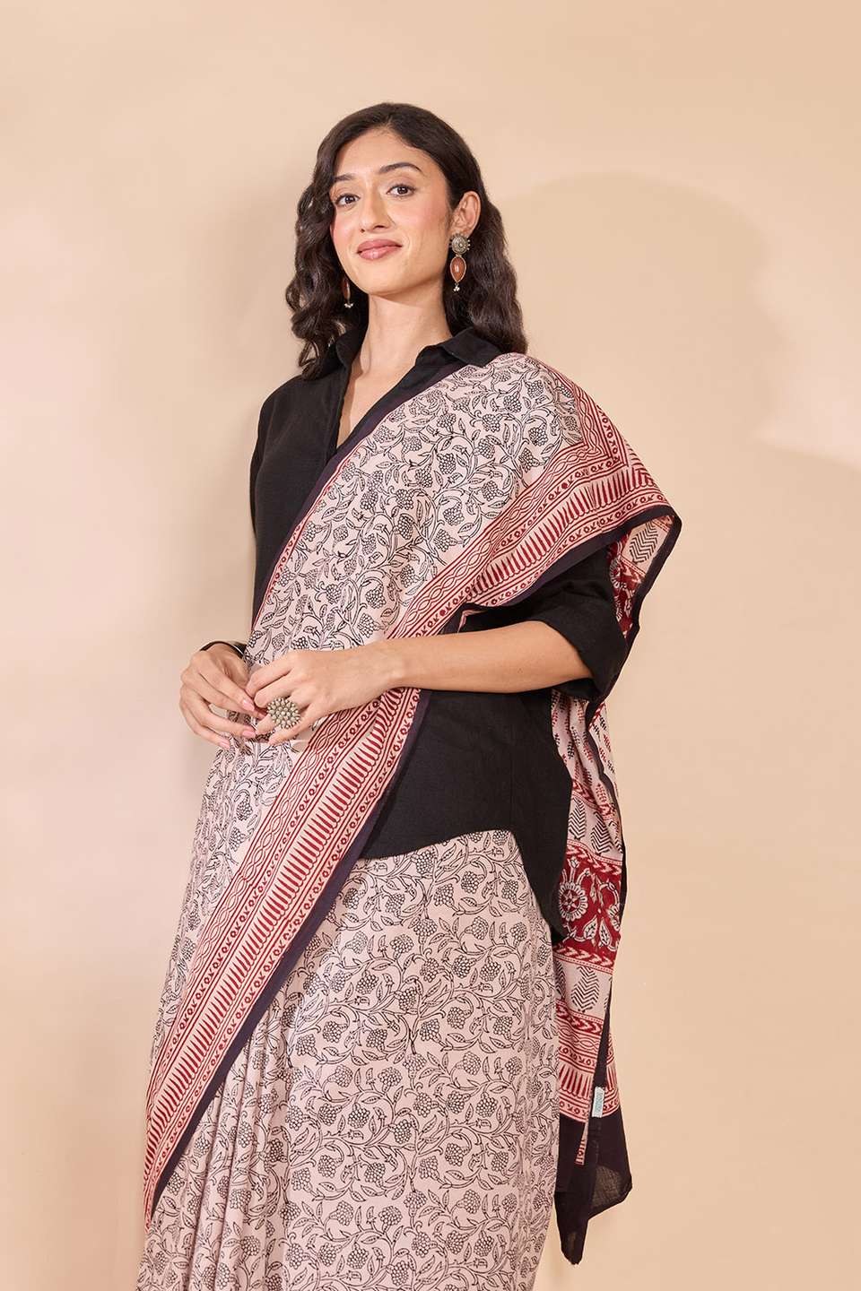 Off White Bagh Block Printed Pure Cotton Saree