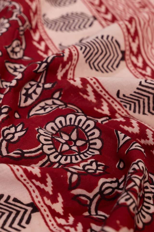 Off White Bagh Block Printed Pure Cotton Saree thumbnail image number null