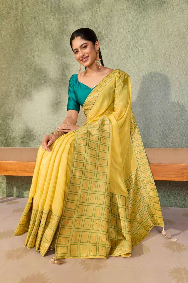 Yellow Woven Pure Viscose Saree thumbnail image number null