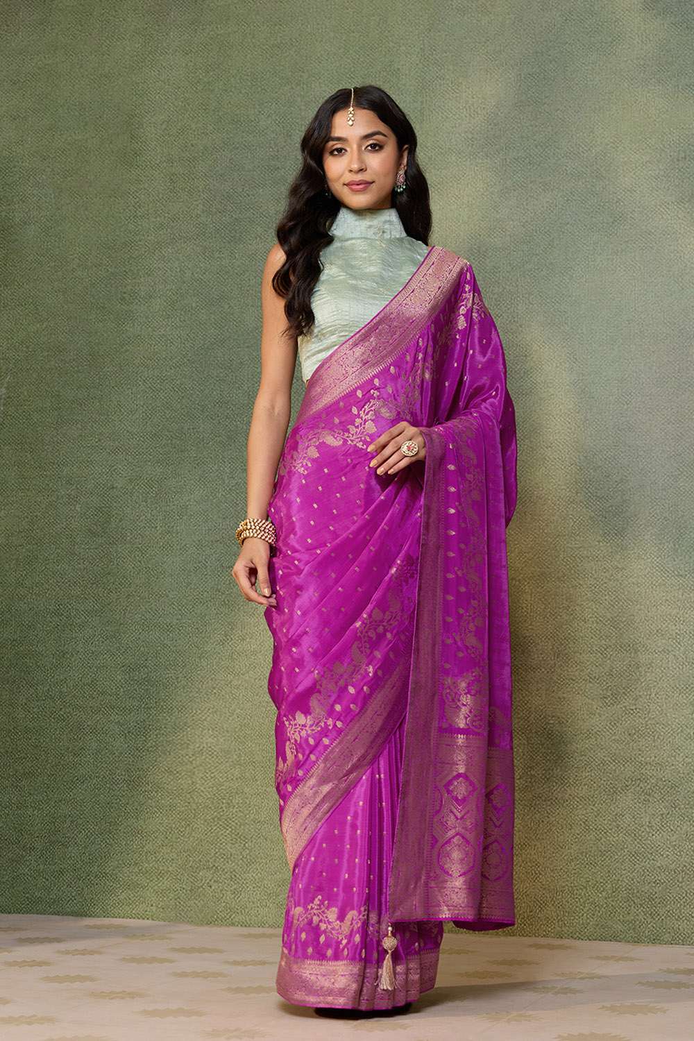 Pink Woven Pure Viscose Saree image number null