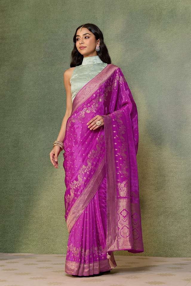 Pink Woven Pure Viscose Saree thumbnail image number null