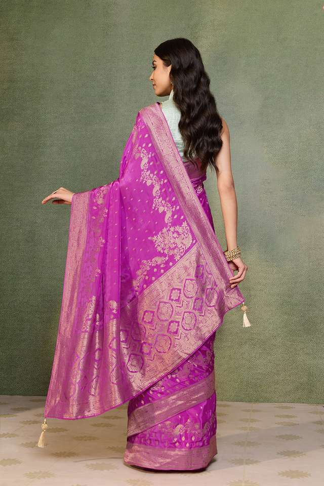 Pink Woven Pure Viscose Saree thumbnail image number null