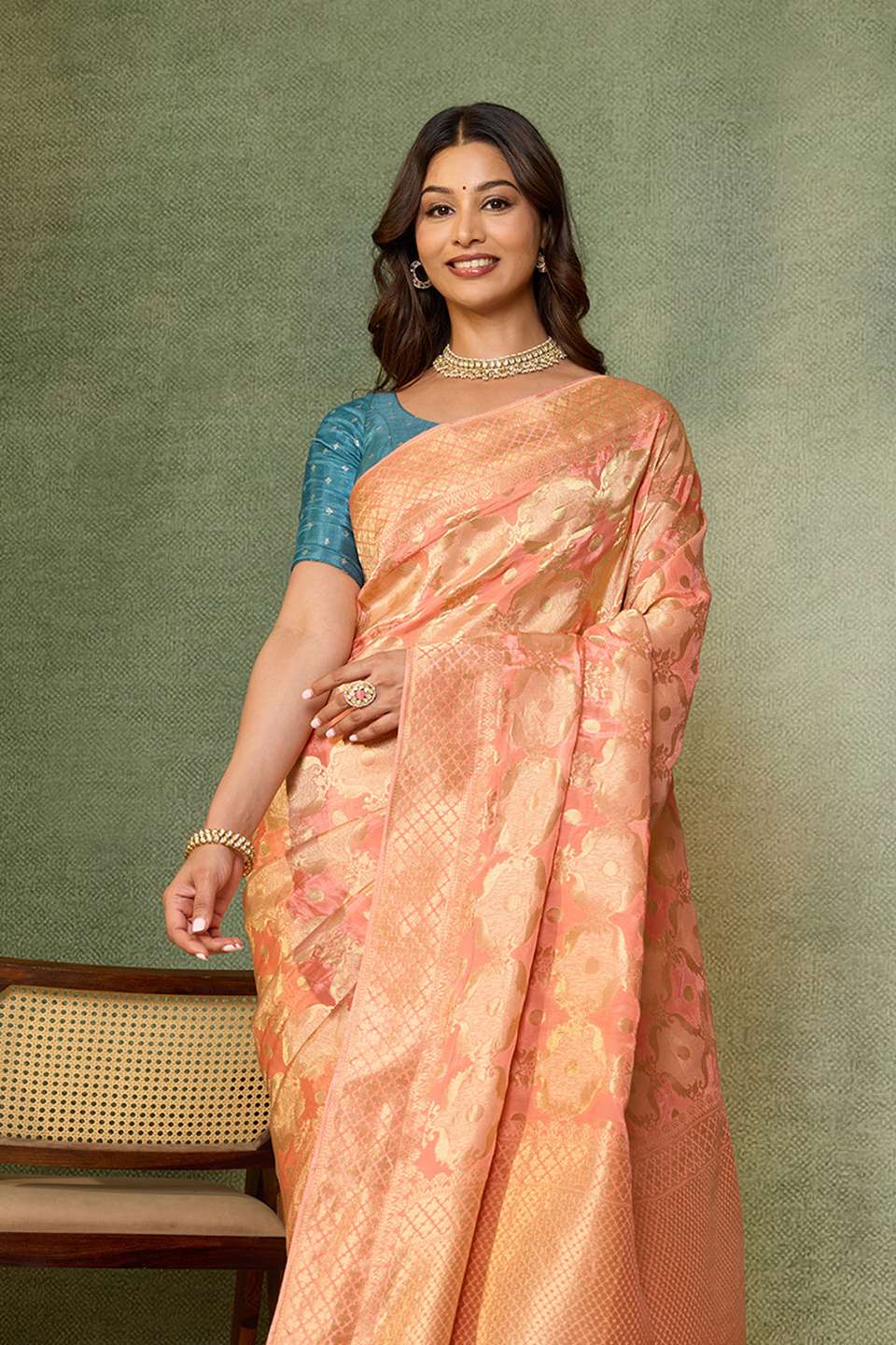 Light Pink Woven Pure Viscose Saree