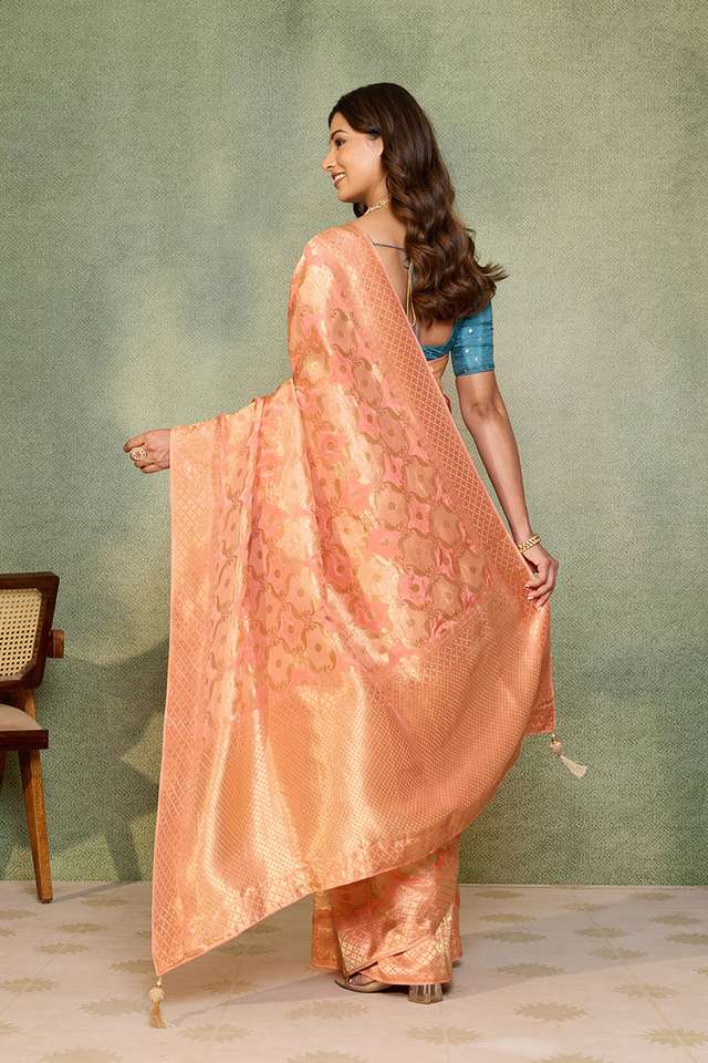 Light Pink Woven Pure Viscose Saree thumbnail image number null