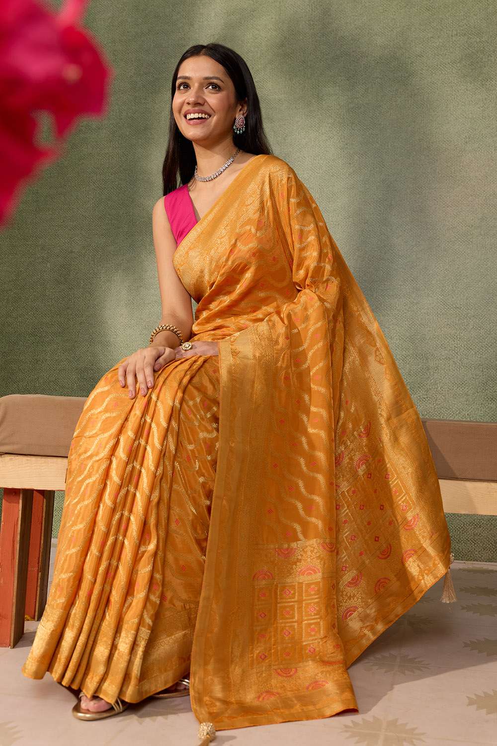Orange Woven Pure Viscose Saree image number null