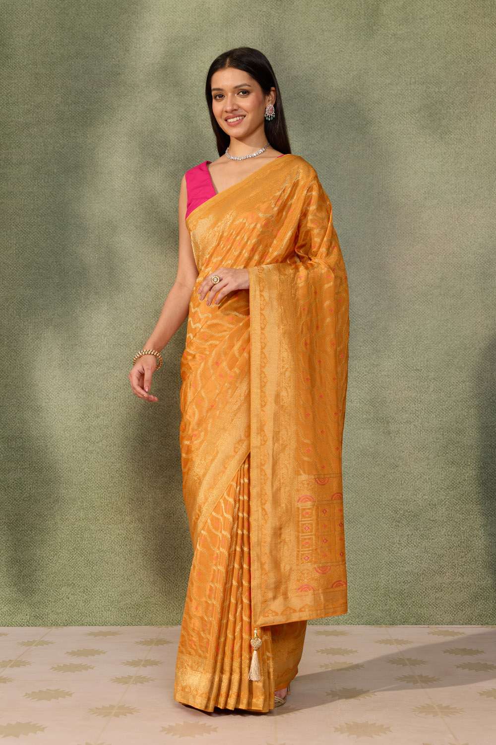 Orange Woven Pure Viscose Saree image number null