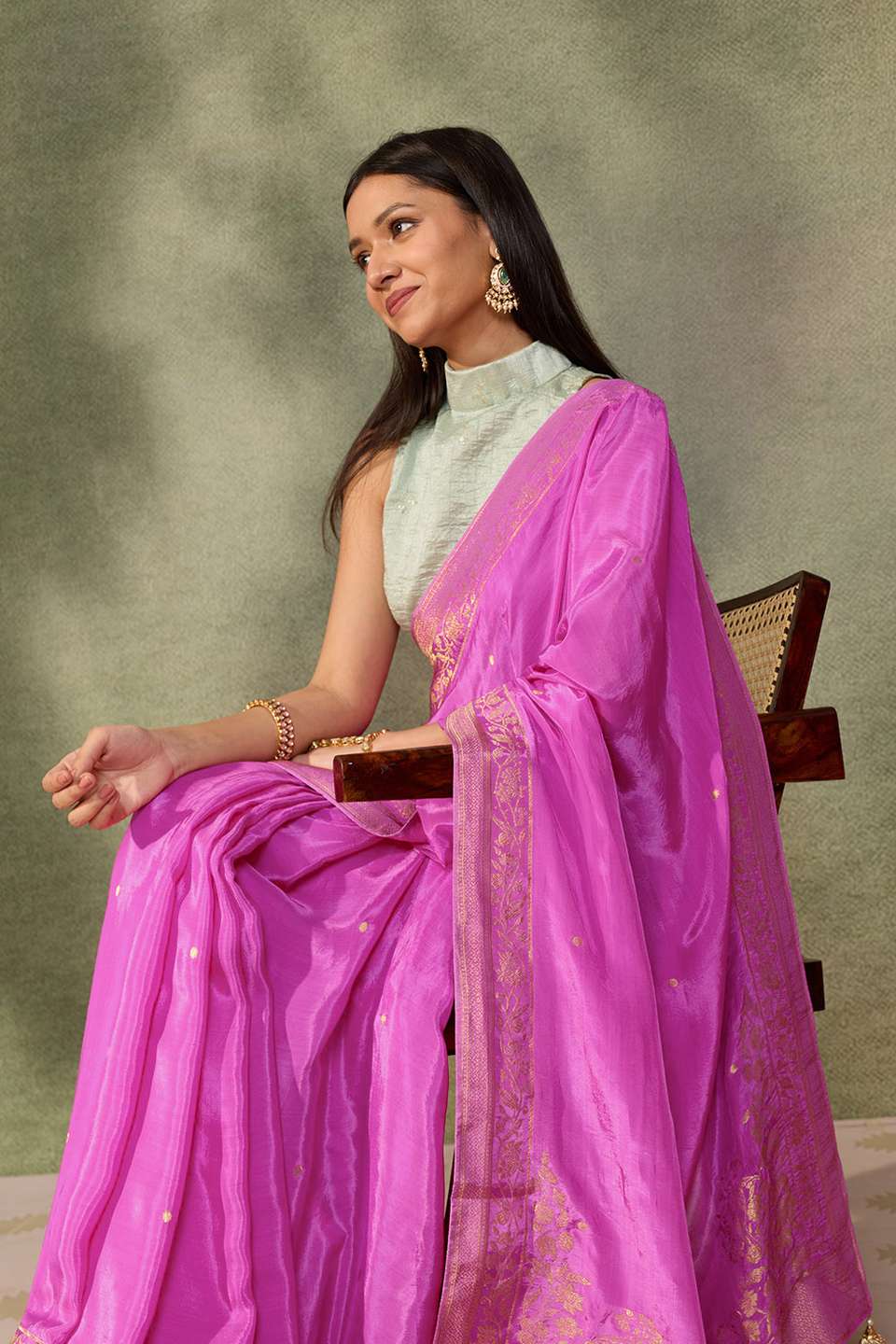 Pink Woven Pure Viscose Saree