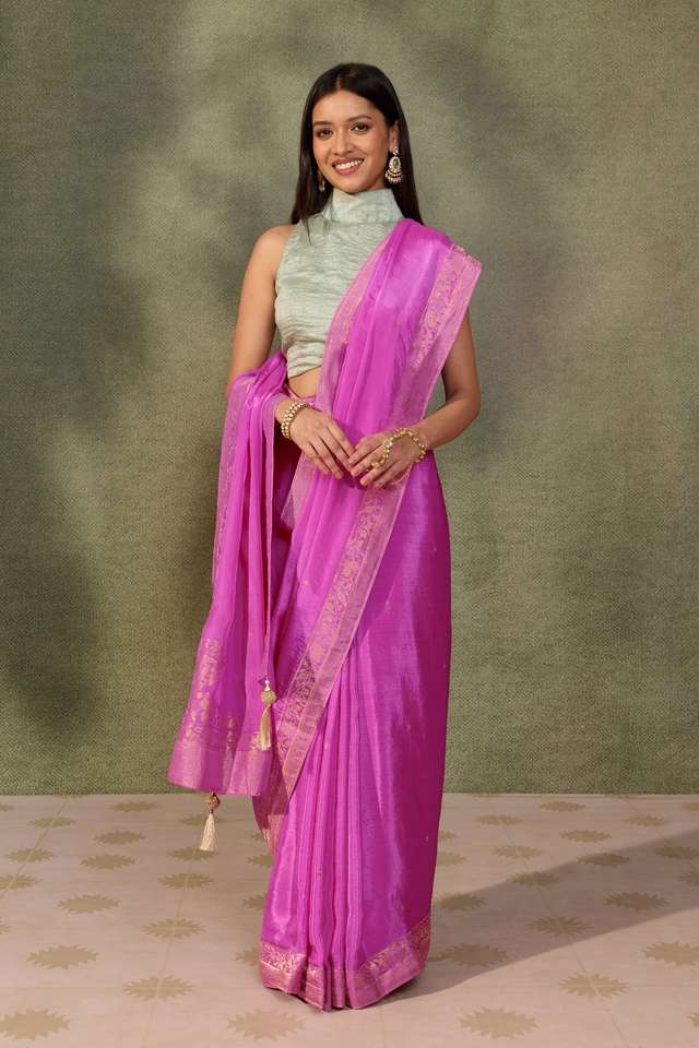 Pink Woven Pure Viscose Saree thumbnail image number null