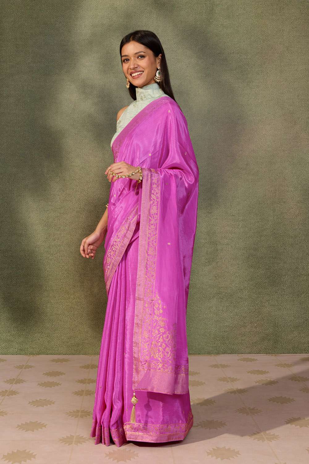 Pink Woven Pure Viscose Saree image number null