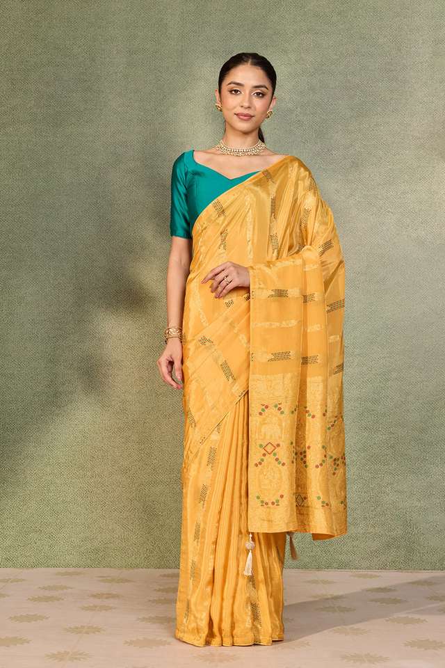 Light Orange Woven Pure Viscose Saree image number