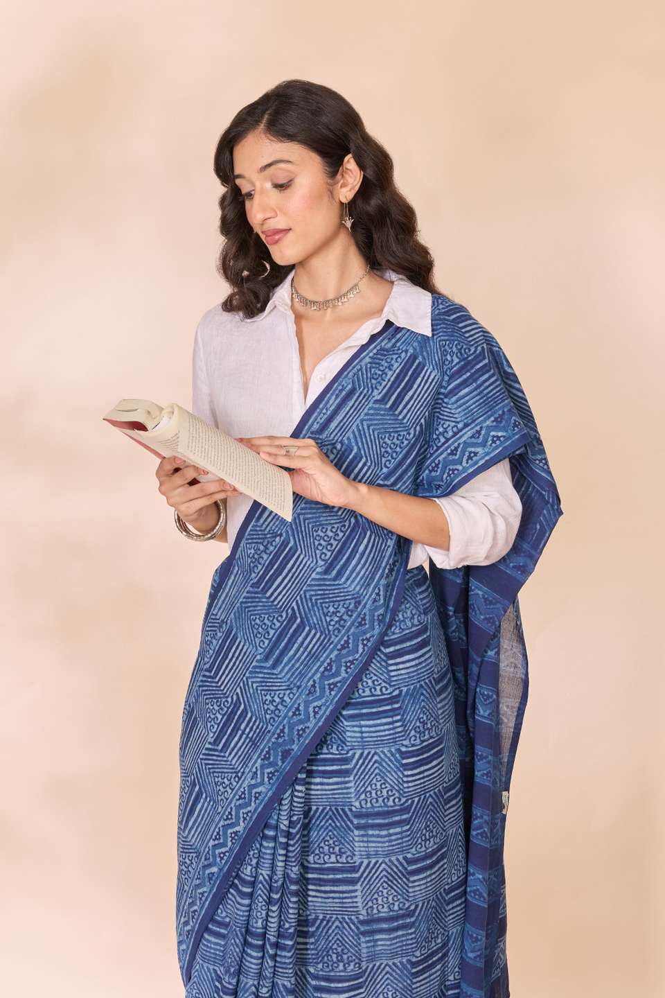 Blue Rajasthan Pure Cotton Dabu Block Printed Saree