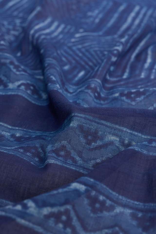 Blue Rajasthan Pure Cotton Dabu Block Printed Saree thumbnail image number null