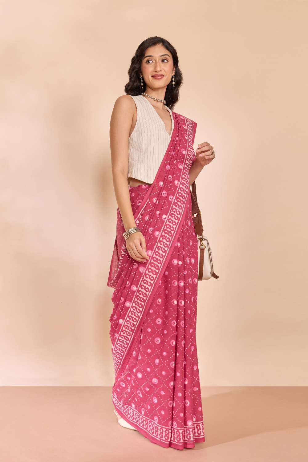 Pink Rajasthan Pure Cotton Dabu Block Printed Saree image number null