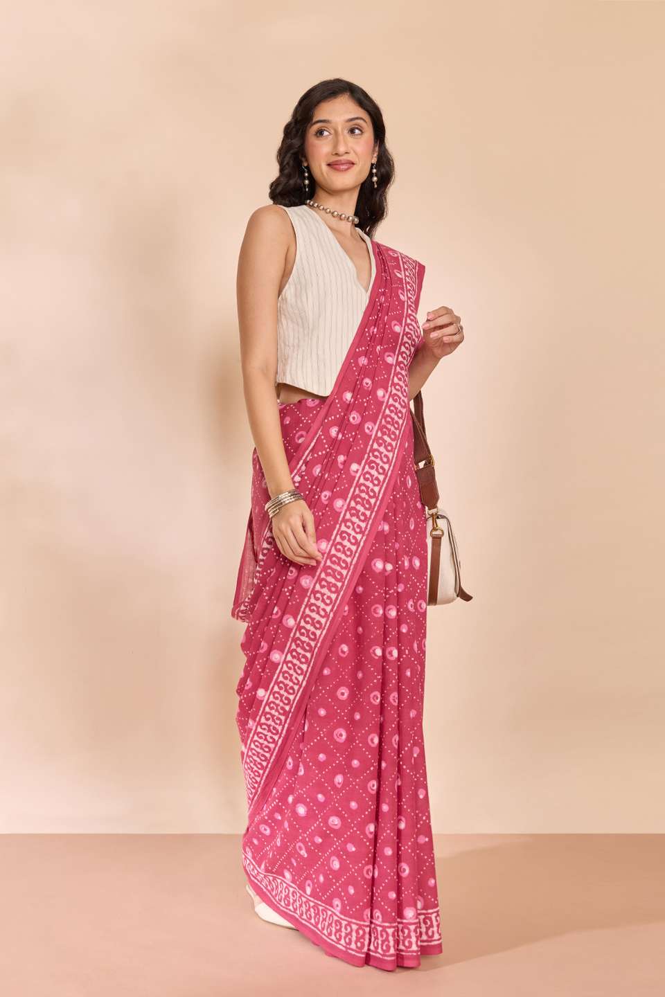 Pink Rajasthan Pure Cotton Dabu Block Printed Saree