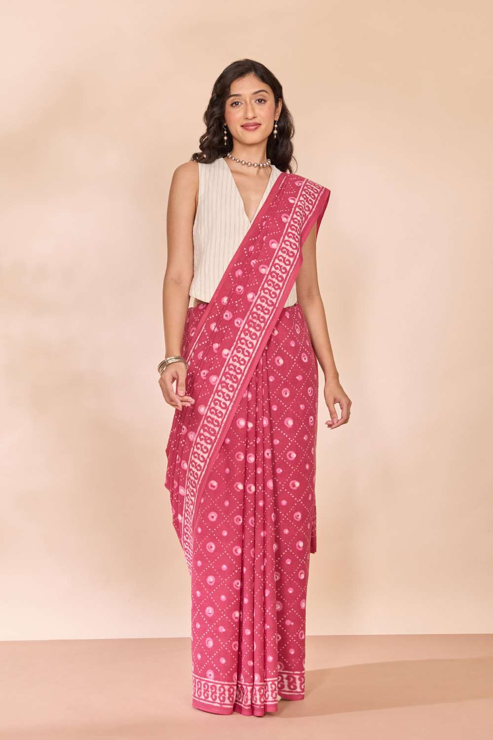 Pink Rajasthan Pure Cotton Dabu Block Printed Saree image number null