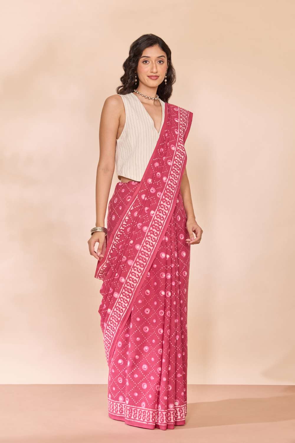 Pink Rajasthan Pure Cotton Dabu Block Printed Saree image number null