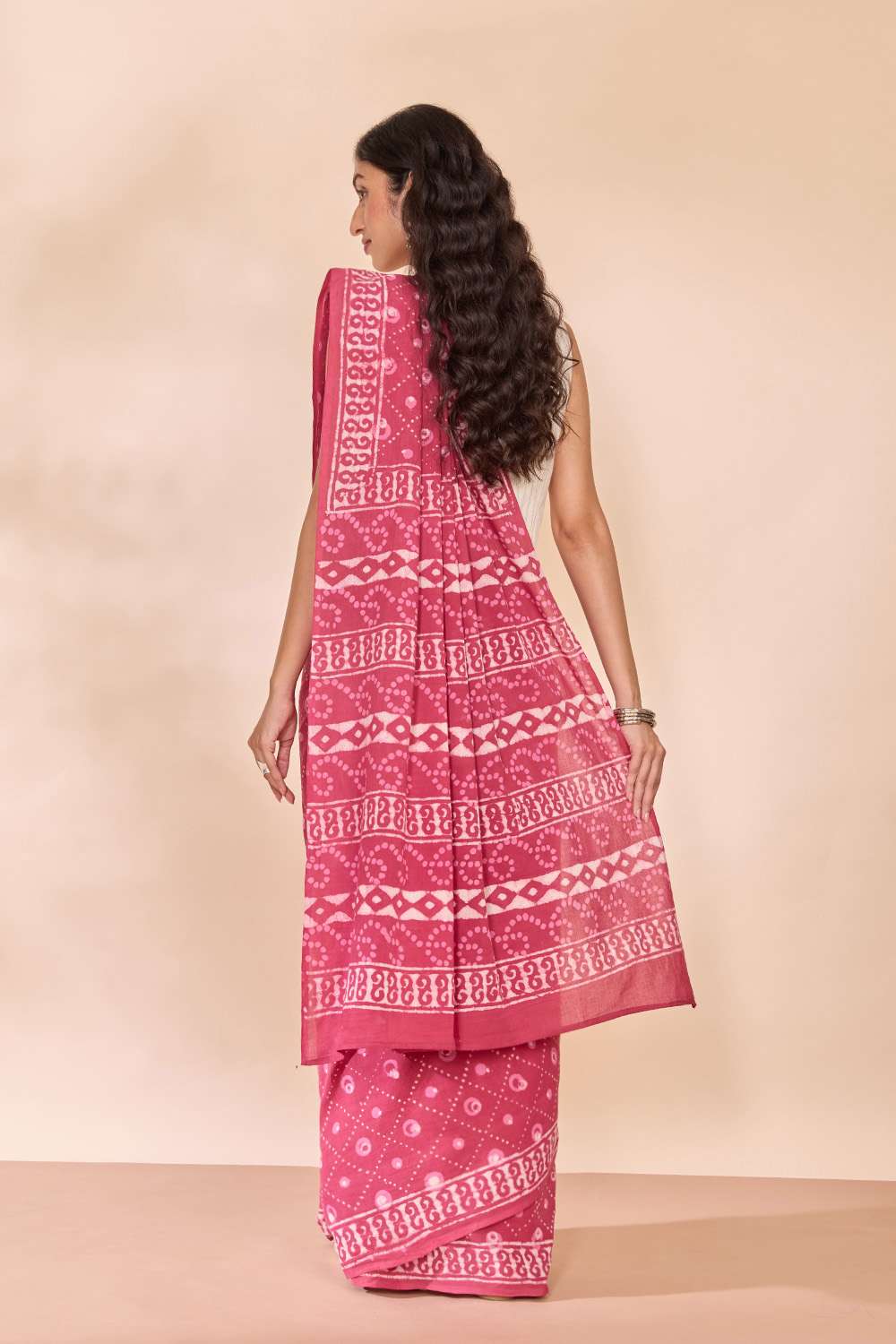 Pink Rajasthan Pure Cotton Dabu Block Printed Saree image number null