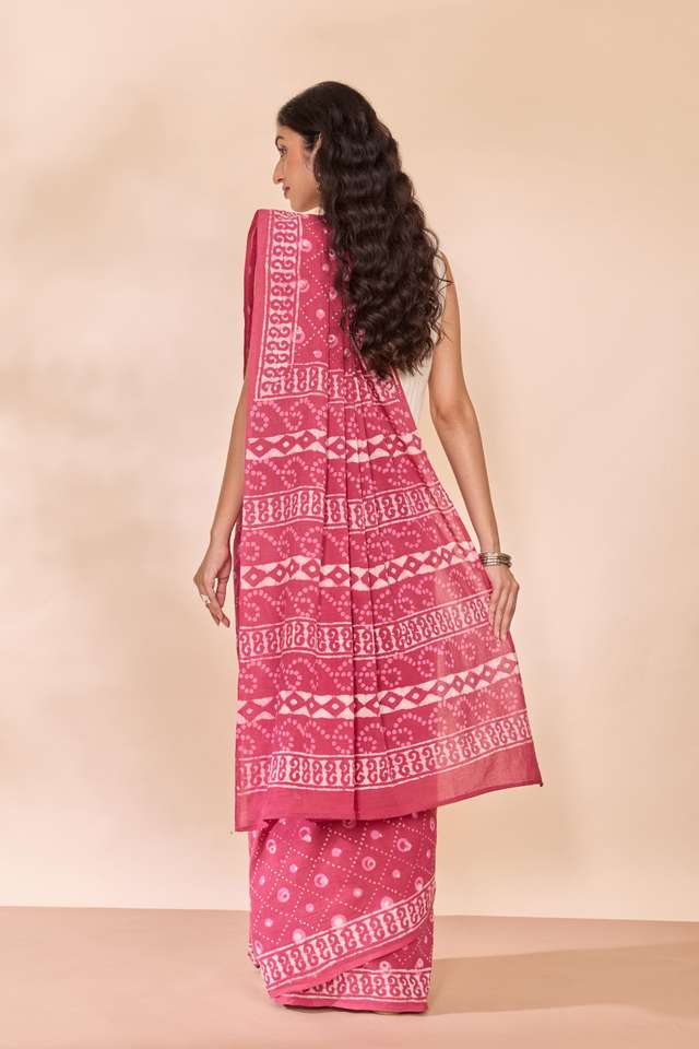 Pink Rajasthan Pure Cotton Dabu Block Printed Saree thumbnail image number null