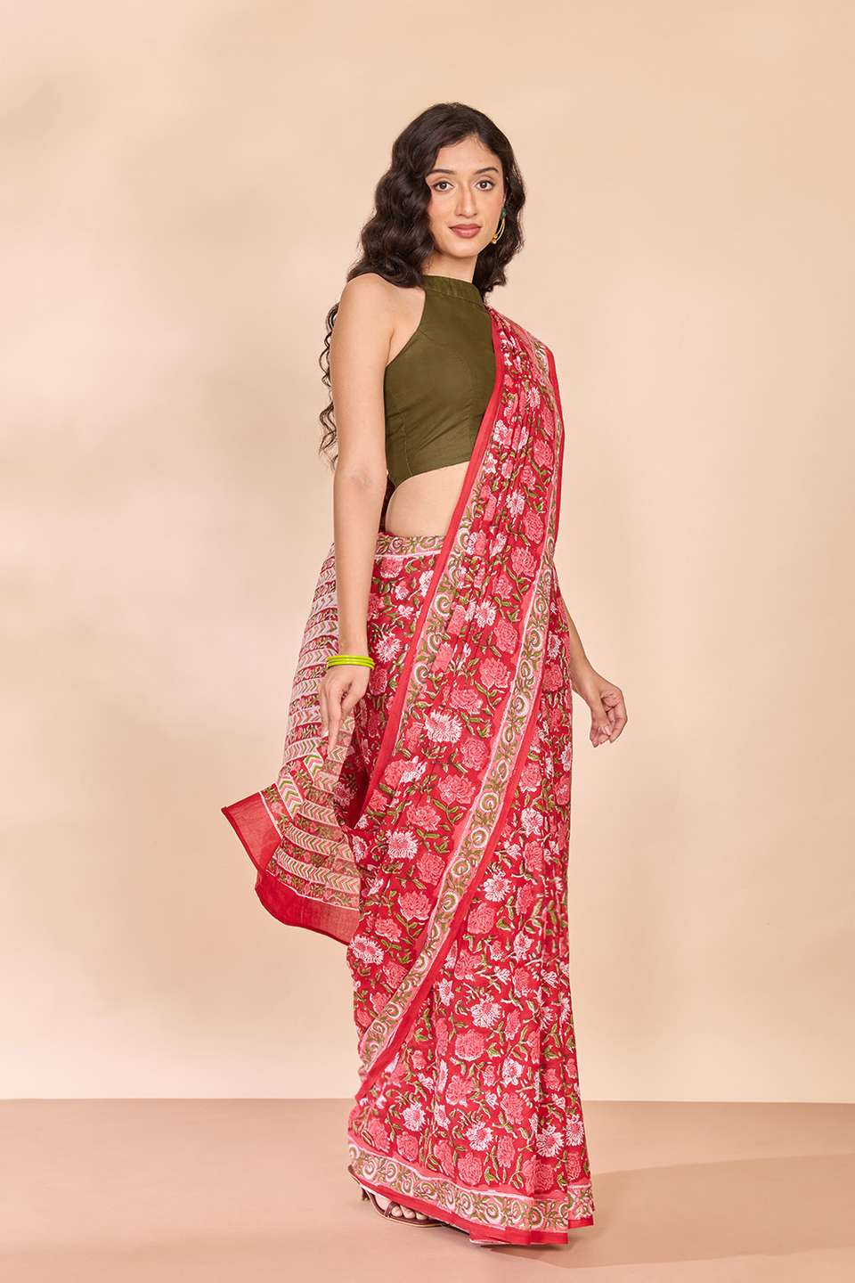Red Rajasthan Pure Cotton Printed Sanganeri Saree