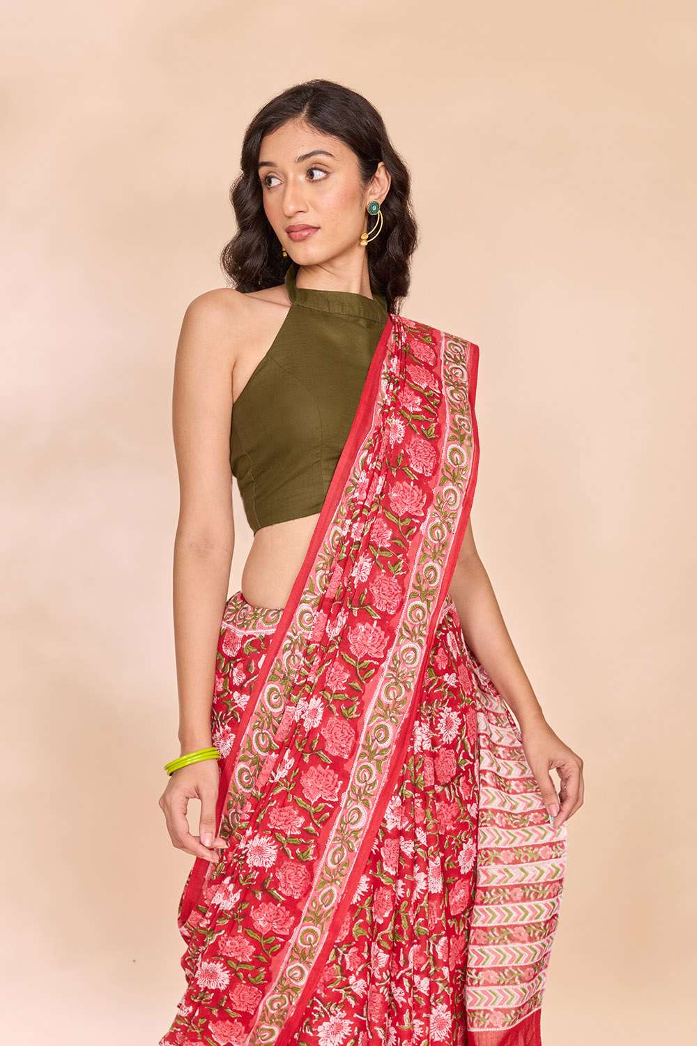 Red Rajasthan Pure Cotton Printed Sanganeri Saree image number null