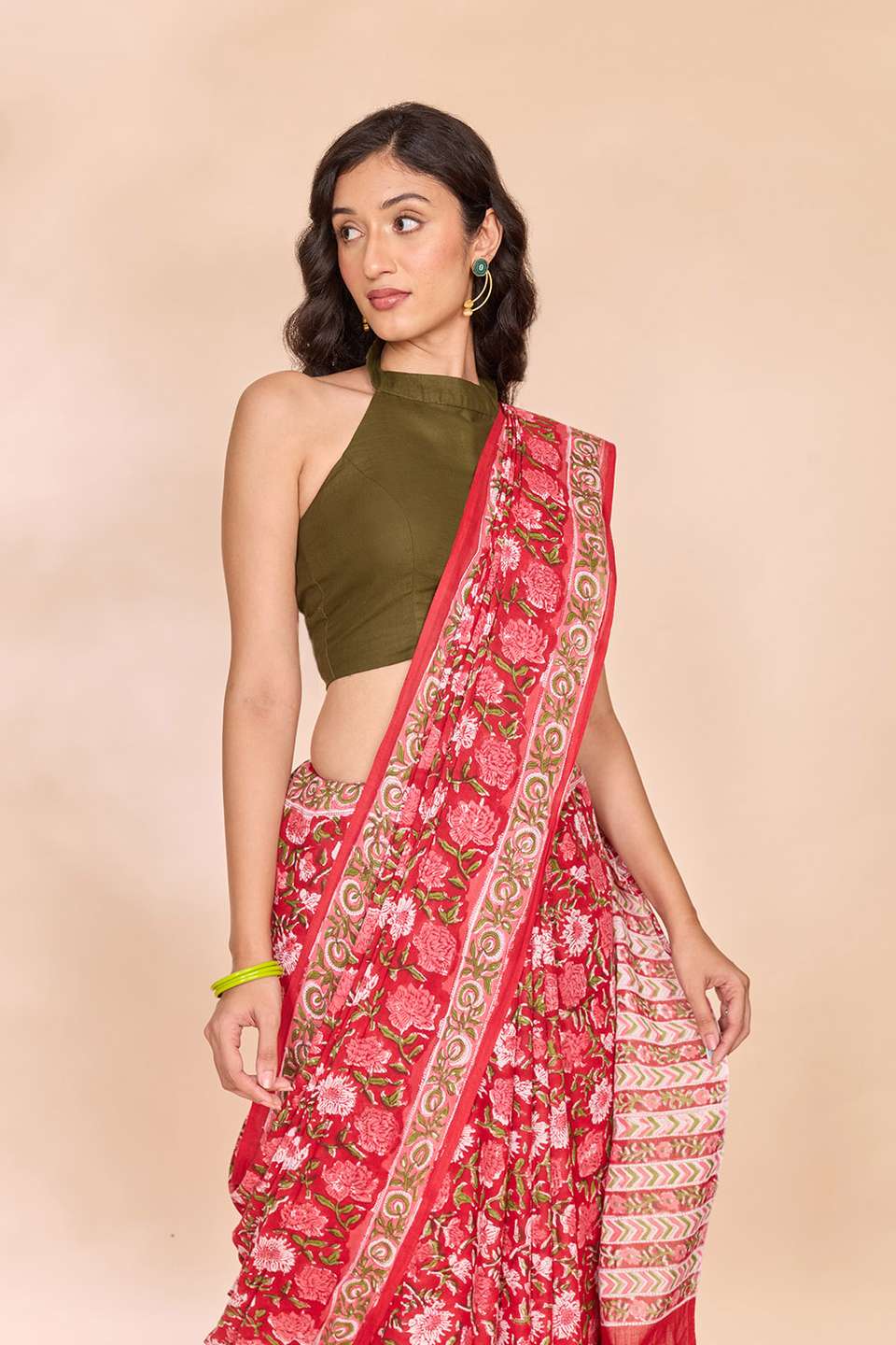 Red Rajasthan Pure Cotton Printed Sanganeri Saree
