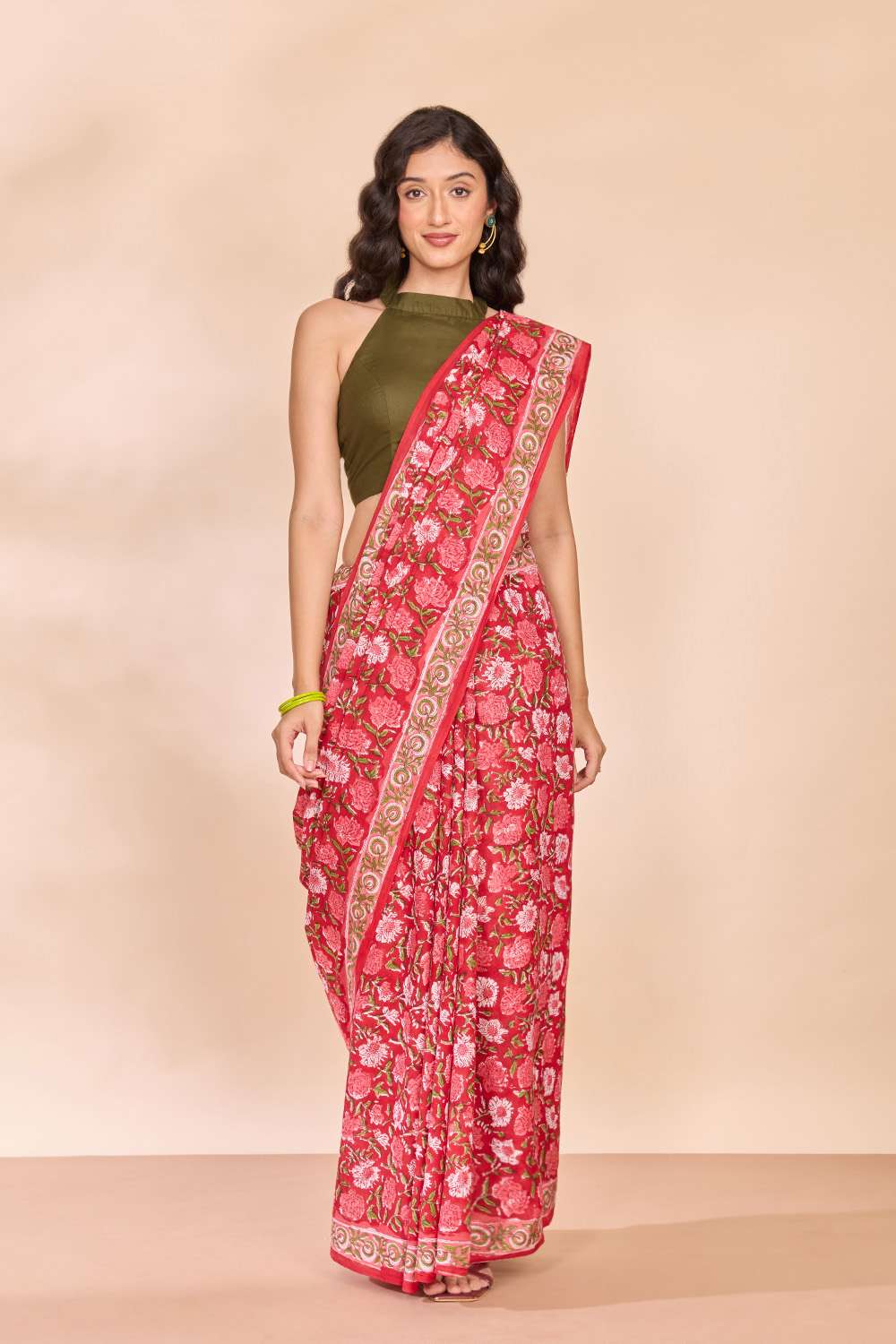 Red Rajasthan Pure Cotton Printed Sanganeri Saree image number null