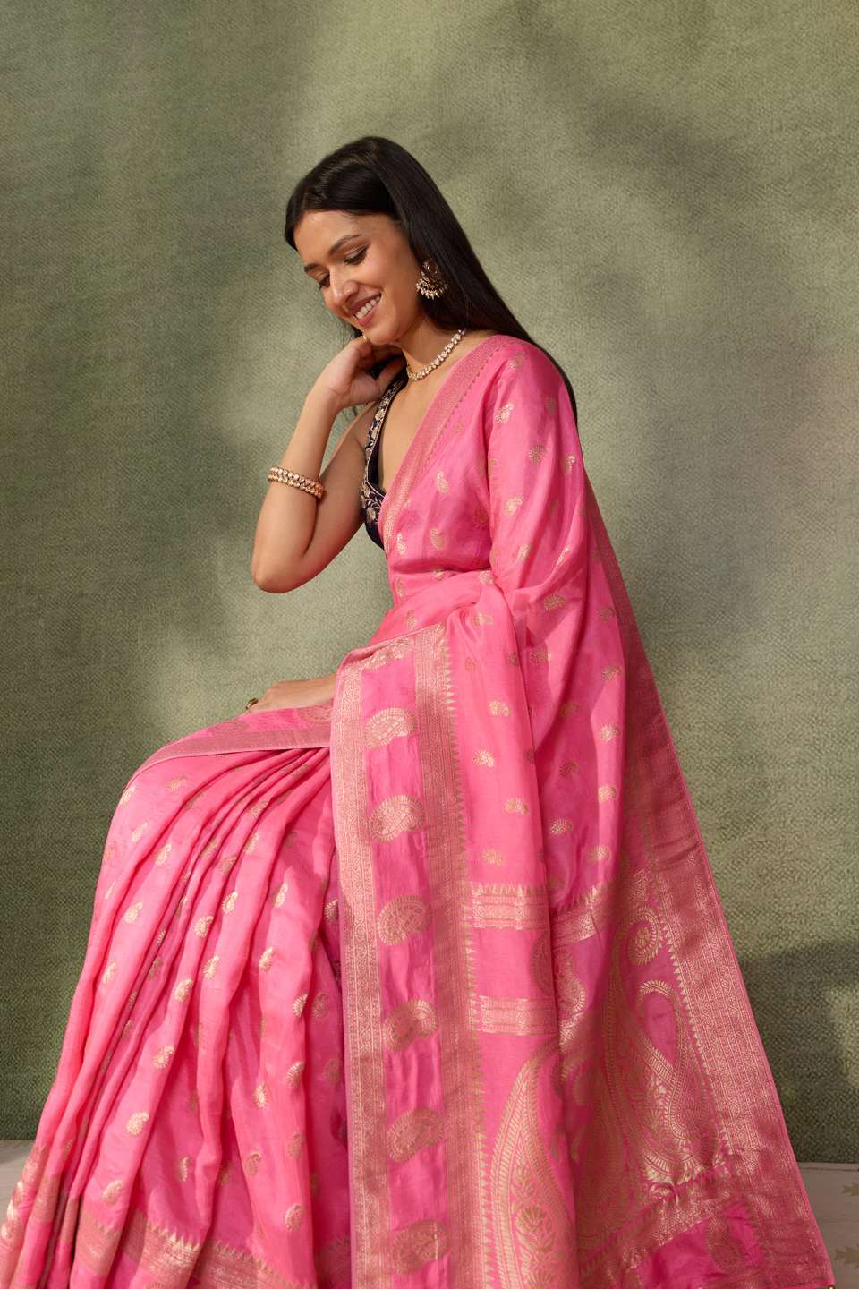 Pink Woven Pure Viscose Saree