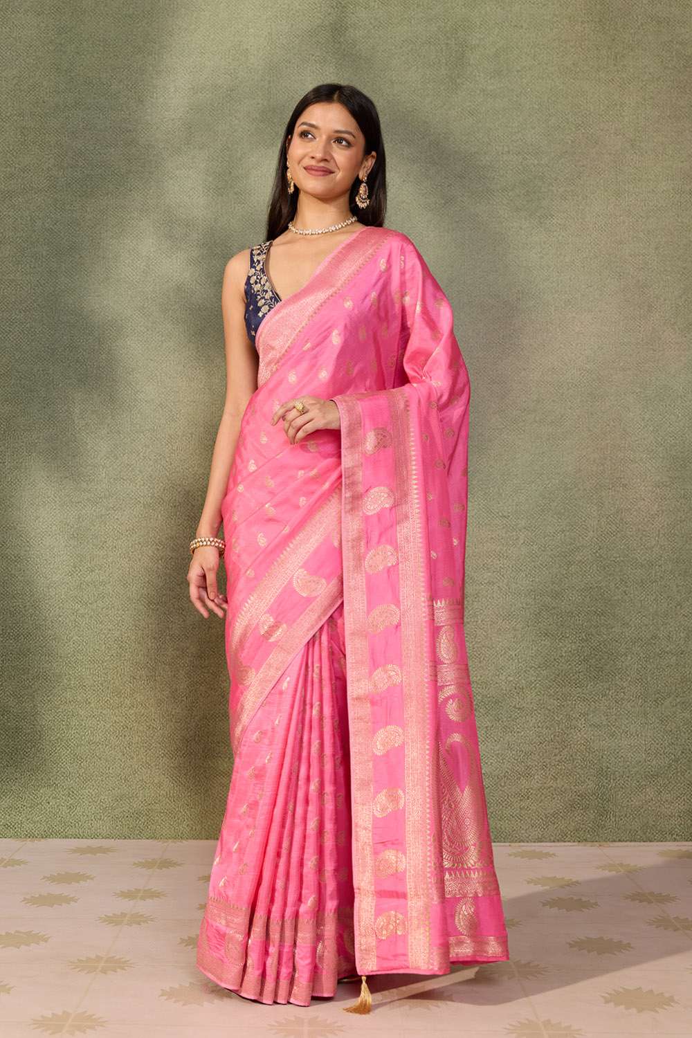 Pink Woven Pure Viscose Saree image number null
