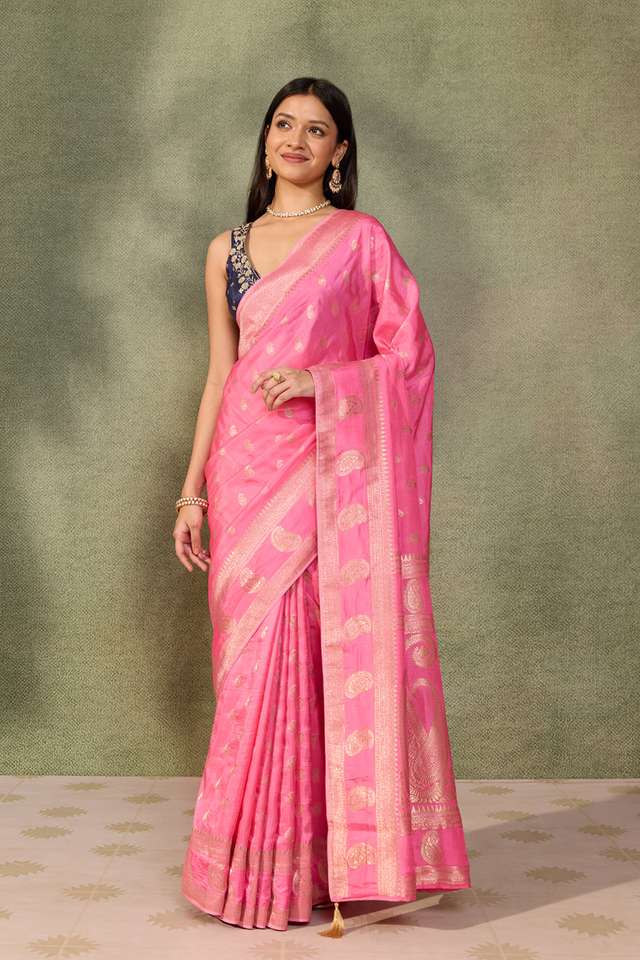 Pink Woven Pure Viscose Saree thumbnail image number null