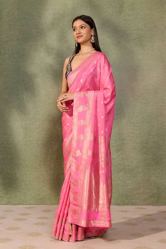 Pink Woven Pure Viscose Saree thumbnail image number null