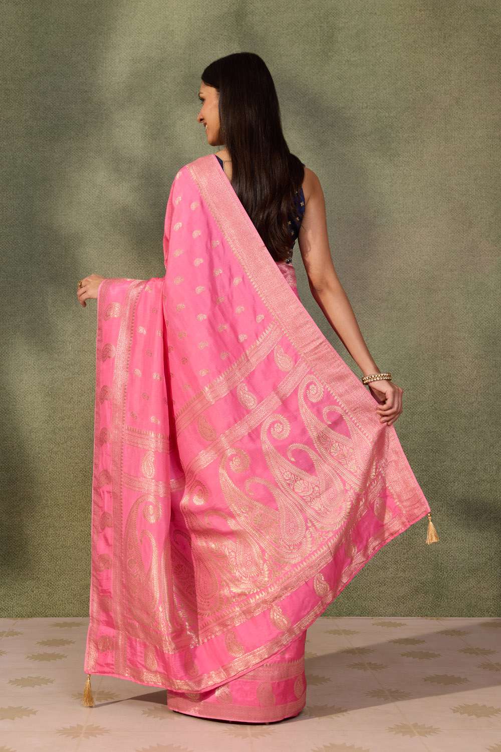 Pink Woven Pure Viscose Saree image number null