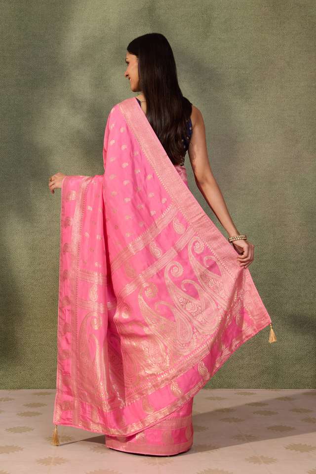 Pink Woven Pure Viscose Saree thumbnail image number null
