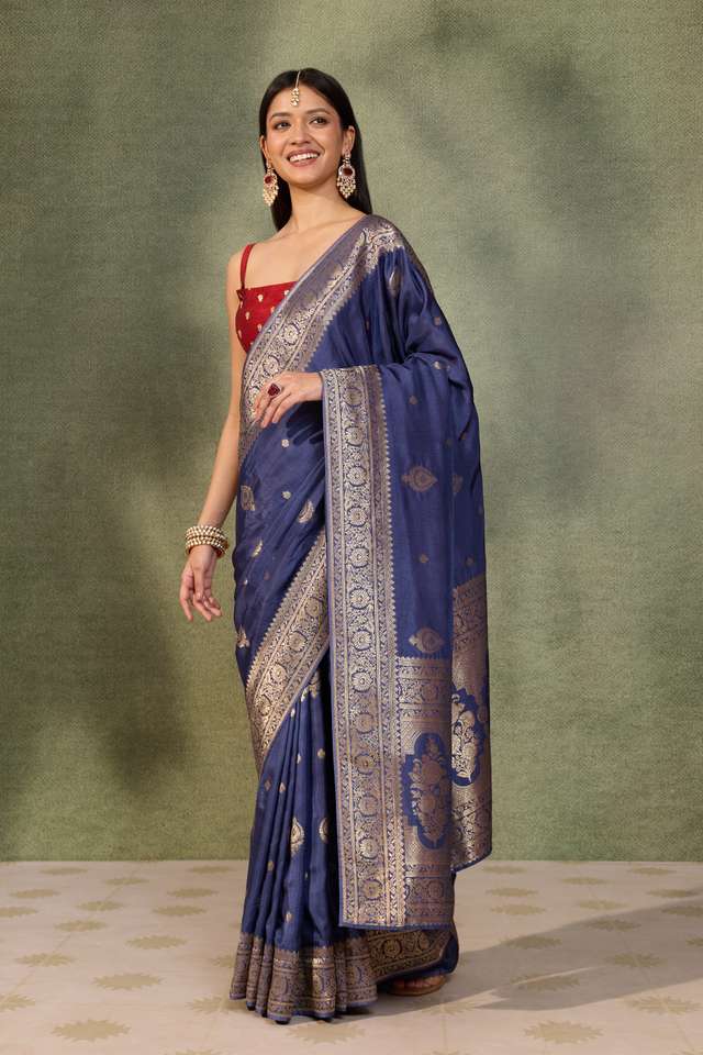 Blue Woven Pure Viscose Saree thumbnail image number null