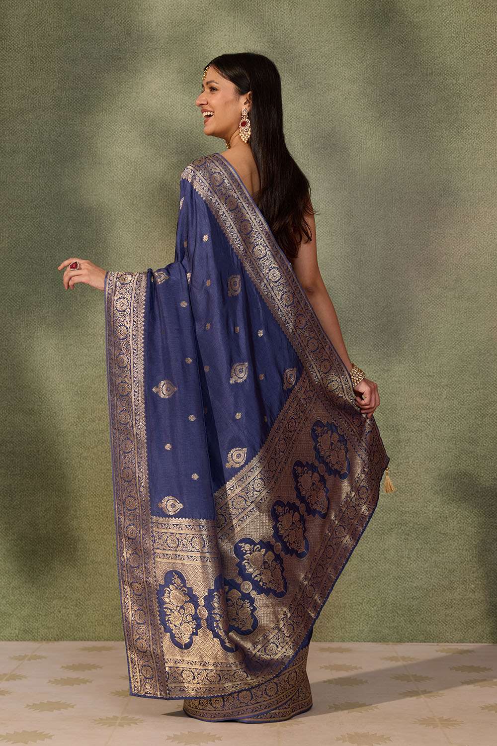 Blue Woven Pure Viscose Saree image number null