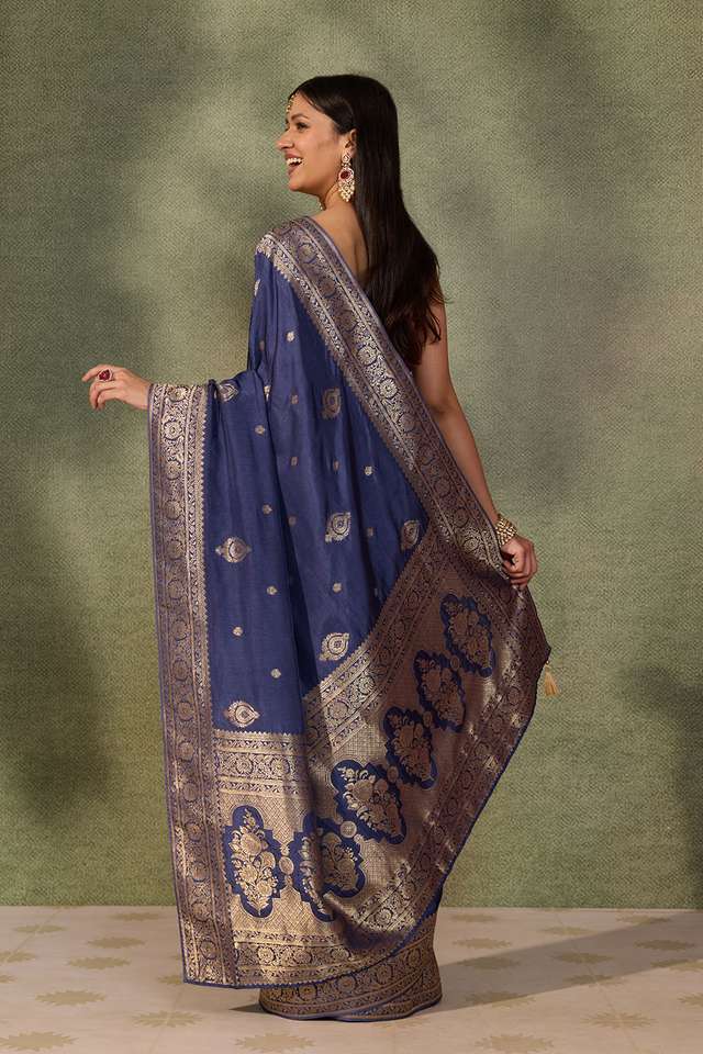 Blue Woven Pure Viscose Saree thumbnail image number null