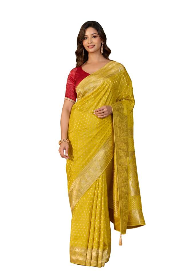 Yellow Woven Pure Viscose Saree image number