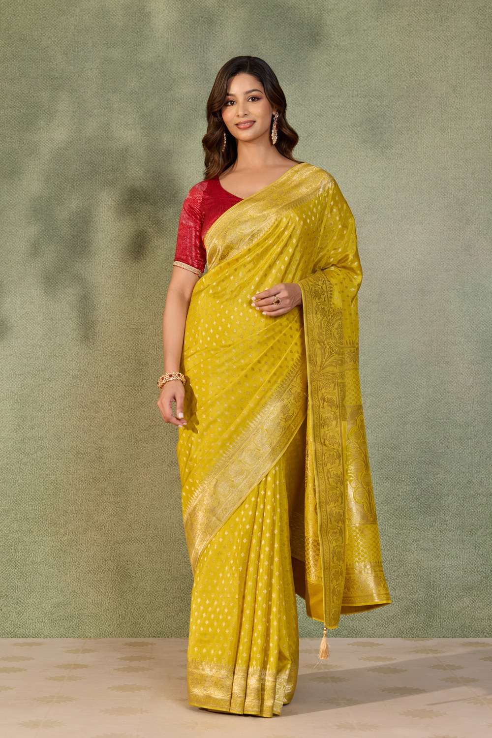 Yellow Woven Pure Viscose Saree image number null