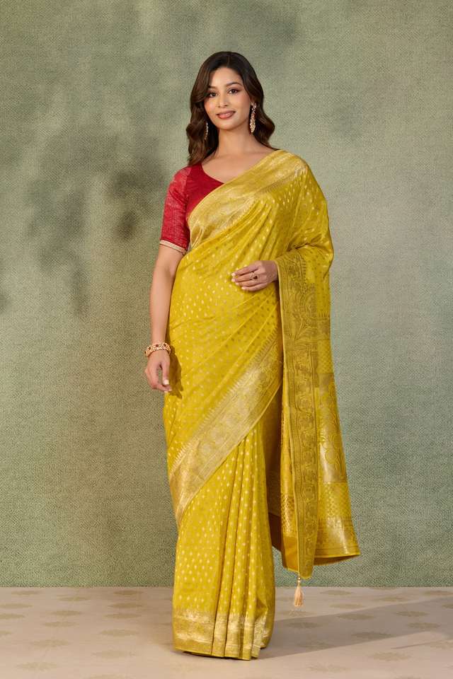 Yellow Woven Pure Viscose Saree thumbnail image number null