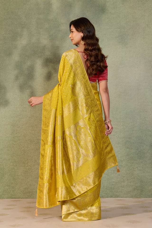 Yellow Woven Pure Viscose Saree thumbnail image number null